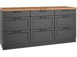 Unterschrank KOCHSTATION "KS-Lana", grau (matt grau, wotaneiche), B:180cm H:86cm T:60cm, Holzwerkstoff, MDF, Schränke, Unterschrank, Breite 180 cm