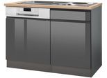 Spülenschrank KOCHSTATION "KS-Virginia", grau (grau hochglanz), B:110cm H:85cm T:60cm, Holzwerkstoff, MDF, Schränke, Spülenschrank, 110 cm breit, inklusive Einbauspüle