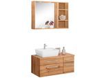 Badmöbel-Set WELLTIME "Davos", braun (eichefarben), Becken links, Kastenmöbel-Sets, Badmöbel-Set, mit 2 Touch-LED-Einbauleuchten