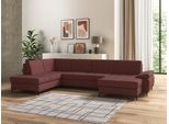 Wohnlandschaft DOMO COLLECTION "Capelo, komfortabel, klare Linien zeichnen dieses Design aus, U-Form", lila (beere), B:348cm H:84cm T:204cm, 70%Polyacryl, 15% Polyester, 15% Baumwolle, Sofas, Wohnlandschaft, mit Armteilverstellung, wahlweise mit Bettfunktion, Federkern