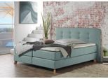 Boxspringbett HOME AFFAIRE "Cecina", blau (petrol), B:182cm L:210cm, Struktur fein (100% Polyester), Komplettbetten, Boxspringbett, in 5 Breiten, 3 Ausführungen, 2 Härtegrade, Knopfheftung, Topper