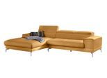 Ecksofa W.SCHILLIG "piedroo, Designsofa mit tollem Sitzkomfort, bequem und elegant, L-Form", gelb (kurkuma z69), B:303cm H:70cm T:193cm, Longlife Xtra-Leder Z69: Das feinnarbige, gedeckte Softleder Z69 besticht durch seine außergewöhnliche Weichheit im trendigen »Vintage-Look«, Hautstärke 0, 9 - 1, 1 mm, Sofas, Ecksofa, Kopfteilverstellung, wahlweise mit Sitztiefenverstellung, Breite 303cm