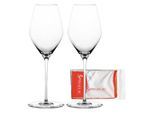 Champagnerglas SPIEGELAU "Champagnergläser + Poliertuch Hi-Lite 347 ml 2er Set transparent", bunt (transparent), Glas, Trinkgefäße, Champagnerglas