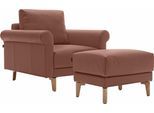 Sessel "CR.450, Designsessel, Loungesessel", braun (signalbraun 534, 44), B:88cm H:85cm T:95cm, NaturLEDER OSKAR (echtes Rindsleder);Chenille COCO (72% Polyester 15% Baumwolle 13% Polyacryl), CREATION BY ROLF BENZ, Sessel, Sessel, modern Landhaus, mit tollem Sitzkomfort, Breite 88 cm, Fuß Nussbaum