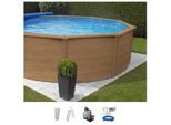 Rundpool KWAD "Wood Design, inkl. Sicherheitsleiter und Zubehör", braun, H:132cm Ø:460cm, Schwimmbecken, Rundpool, 5-tlg., H: 132 cm, sandfarbene Innenfolie