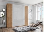 Falttürenschrank WIEMANN "Monaco", braun (bianco, eiche, nachbildung, glas weiß), B:246,3cm H:236cm T:58cm, Floatglas, Holzwerkstoff, Schränke, Falttürenschrank, mit Teil-Glasfront sowie hochwertige Beschläge