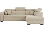Ecksofa HOME AFFAIRE "Tulio L-Form", beige, B:267cm H:95cm T:198cm, Struktur fein (100% Polyester);Struktur (100% Polyester);Samtstruktur (100% Polyester), Sofas, Ecksofa, wahlweise mit Bettfunktion und Bettkasten, incl. 3 Zierkissen