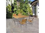 Garten-Essgruppe GARDEN PLEASURE "DENVER", braun (braun, silberfarben, braun, silberfarben), B:280cm H:86cm T:180cm, Edelstahl, FSC-zertifiziertes Massivholz, Sitzmöbel-Sets, Garten-Essgruppe, stapelbar