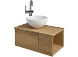 Waschtisch SAPHIR "Serie 6915 Waschschale mit Unterschrank für Gästebad, Gäste WC", braun (halifax eiche, halifax eiche, halifax eiche quer nb), B:61cm H:39,8cm T:35cm, Waschtische, Waschtisch, 61 cm breit, 2 Türen, offenes Fach, kleine Bäder, ohne Armatur