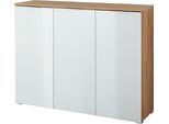 Schuhschrank GERMANIA "GW-Telde", weiß (navarra, eiche, nachbildung, weiß), B:134cm H:105cm T:40cm, Schränke, Schuhschrank, mit weißen Glas-Fronten