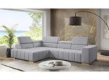 Ecksofa EXXPO - SOFA FASHION "Elianos, hoher Sitzkomfort, aufwendige Kreuzsteppung im Sitz, L-Form", grau, B:307cm H:73cm T:201cm, Sofas, Ecksofa, Kopfteile & Sitztiefe verstellbar, mit Bettfunktion