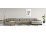 Wohnlandschaft HOME AFFAIRE "Skara U-Form", beige (dunkelbeige), B:390cm H:86cm T:190cm, 100% Polyester, Sofas, Wohnlandschaft, Lounge-Sofa mit Federkernpolsterung, in vielen Bezugsvarianten