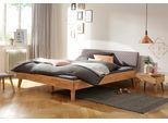 Bett HOME AFFAIRE "Natali", braun (eiche, grau, eiche), B:166cm H:81cm L:210cm, Betten, Bett, aus massiver Eiche, gepolstertes Kopfteil mit Kunstlederbezug