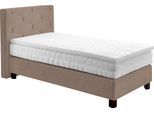 Boxspringbett, beige (schwarz beige), B:135cm L:210cm, Bezug: 80% Baumwolle/20% Polyester, WESTFALIA SCHLAFKOMFORT, Komplettbetten, Boxspringbett, wahlweise mit Topper