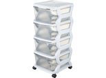 Rollwagen BISCHOF BAMA "Insieme", weiß (transparent, weiß), B:40cm H:80cm T:36cm, Polypropylen, Rollwagen, Rollwagen, mit 4 Aufbewahrungsboxen
