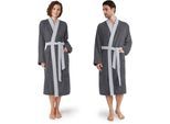 Unisex-Bademantel MÖVE "Superwuschel Kimono mit Blende" Gr. M, silber (stone, silber), L:120cm, Walkfrottier, Hausmäntel, Unisex-Bademantel, ideal für Sauna & Spa, Hotelbademantel