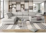 Wohnlandschaft SIT & MORE "Cabrio U-Form, B: 359 cm, mit Sitztiefen-, Arm- & Kopfteilverstellung", grau (hellgrau), B:359cm H:87cm T:230cm, 100% Polyester, Sofas, Wohnlandschaft, 3 Nierenkissen, Federkern, optional Bettfunktion und Stauraum