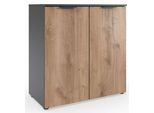 Kommode WIMEX "Level by fresh to go", schwarz (front plankeneiche nachbildung, korpus graphit), B:81cm H:92cm T:41cm, Holzwerkstoff, Sideboards, Kommode, 2-türig mit soft-close Funktion, 81cm breit, 92cm hoch