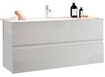 Waschtisch WELLTIME "Start, Breite 100 cm, 2 bzw. 3 Schubkästen", weiß, B:100cm H:53cm T:45cm, Waschtische, Waschtisch, Badmöbel, Soft-Close, Keramik-Einsatzbecken, Weiß Hochglanz Lack