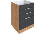 Kochfeldumbauschrank KOCHSTATION "KS-Luhe", grau (grau matt, wotaneichefarben), B:60cm H:82cm T:60cm, MDF, Schränke, Kochfeldumbauschrank, 60 cm breit, hochwertige MDF-Fronten mit waagerechter Lisene