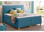 Boxspringbett HOME AFFAIRE "Houssay", blau (petrol), B:152cm L:205cm, Struktur fein (100% Polyester), Komplettbetten, Boxspringbett, inkl. Topper, 5 Breiten, 2 Härtegraden auch in Überlänge 220 cm