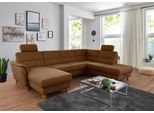 Wohnlandschaft HOME AFFAIRE "Palmera U-Form, B: 308 cm", braun (messing), B:308cm H:89cm T:212cm, 100% Polyester;Struktur (100% Polyester);Luxus-Microfaser in Lederoptik (100% Polyester), Sofas, Wohnlandschaft, optional Bettfunktion & Bettkasten, Federkern