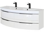 Waschtisch SAPHIR "Serie 7045 Mineralmarmor-Waschtisch und Unterschrank, 131 cm breit", weiß (weiß hochglanz), B:131cm H:50,2cm T:51,8cm, Waschtische, Waschtisch, Doppel-Waschplatz mit 4 Schubladen, Badmöbel Set mit Waschtisch