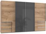 Schwebetürenschrank WIMEX "Level by fresh to go", grau (plankeneichefarben, grauglas), B:350cm H:216cm T:65cm, Schränke, Schwebetürenschrank, mit Glastüren und Synchronöffnung