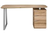 Schreibtisch VOGL MÖBELFABRIK "Erik", wildeiche, edelstahlfarben, edelstahlfarben, wildeiche massiv, B:150cm H:72,5cm T:67cm, Tische, Schreibtisch, mit Schweizer Kante, teilmassiv, Breite 150 cm, Made in Germany