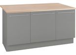 Kücheninsel OPTIFIT "Bern", grau (küche: grau, korpus: basaltgrau, arbeitsplatte: akaziefarben), B:160cm, Komplettküchen-Sets, Kücheninsel, mit durchgehender Arbeitsplatte als Theke, Breite 160 cm