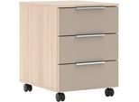 Rollcontainer INNOSTYLE "Santorin", cashmere, riva eiche, B:45cm H:55cm T:17cm, Glas, Holzwerkstoff, Rollwagen, Rollcontainer, Rollen teilweise mit Bremse