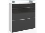 Schuhschrank BORCHARDT MÖBEL "Oliva", weiß (weiß matt, graphit hg), B:89cm H:96cm T:24cm, Holzwerkstoff, Schränke, Schuhschrank, Breite 89 cm, hängend, mit 2 Doppeltrommel und 1 Schubkasten