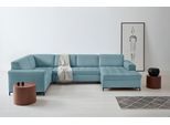 Wohnlandschaft OTTO HOME "Grazzo, aktuelle Steppung im Sitz, viel Platz, U-Form, Breite 332cm", blau (eisblau), B:332cm H:80cm T:199cm, 100% Polyester (recycelt), Sofas, Wohnlandschaft, hochwertige Stoffe aus recyceltem Material, Steppung im Sitzbereich