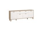Sideboard ANDAS "Ikast, Stauraum, Schubladenschrank, Aufbewahrung", weiß (jackson hickory, weiß), B:195,7cm H:73cm T:39,1cm, Holzwerkstoff, Sideboards, Sideboard, Breite 196 cm, 4 Türen, 2 Schubladen, Höhe 73 cm