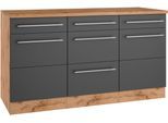 Unterschrank KOCHSTATION "KS-Wien", grau (anthrazit, wotaneiche), B:150cm H:85cm T:60cm, Schränke, Unterschrank, edel aussehende gestiftete Fronten