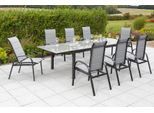 Garten-Essgruppe MERXX "Marini", grau, B:57cm H:110cm T:73cm, Aluminium, Polyester, Sitzmöbel-Sets, Garten-Essgruppe, 8 Klappsessel, ausziehbarer Tisch
