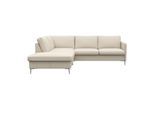 Ecksofa FLEXLUX "Fiore, L-Form", weiß (warm weiß), B:234cm H:85cm T:225cm, 100% Echteder, Sofas, Ecksofa, schmale Armlehnen, Füße alufarben, B/T 234/225 cm, Kaltschaum im Sitz