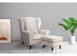 Sessel HOME AFFAIRE "Ohrensessel CHISTELLE, wahlweise mit Polsterhocker", beige (creme), B:81cm H:99cm T:87cm, 100% Polyester, Sessel, Sessel, mit Wellenunterfederung, Maße: B/T/H: 81/87/99 cm