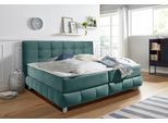 Boxspringbett HOME AFFAIRE "Salo", blau (petrol), B:174cm L:211cm, Struktur (100% Polyester);Bezug der Spiegelfläche Matratzendrell aus 100% Polyester;Samtoptik (100% Polyester), Komplettbetten, Boxspringbett, incl. Topper, 6 Breiten, 2 Härtegrade, TFK auch in Härtegrad 4