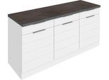 Unterschrank KOCHSTATION "KS-Luhe", weiß (weiß matt, weiß), B:180cm H:86cm T:60cm, MDF, Schränke, Unterschrank, 180 cm breit, für viel Stauraum, MDF-Fronten mit waagerechter Lisene