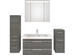 Badmöbel-Set SAPHIR "Balto Sprint 4-teilig, Mineralmarmor-Waschtisch mit LED-Spiegelschrank", grau (graphit struktur quer nachbildung), B:152cm H:200cm T:50,8cm, Holzwerkstoff, Kastenmöbel-Sets, Badmöbel-Set, Midischrank und Unterschrank, inkl Türdämpfer, 5 Türen, 5 Schubladen