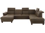 Wohnlandschaft HOME AFFAIRE "Solvei U-Form", grün (oliv), B:342cm H:104cm T:235cm, Struktur (100% Polyester);Luxus-Microfaser Lederoptik (100% Polyester);Luxus-Microfaser ALTARA NUBUCK (100% Polyester), Sofas, Wohnlandschaft, Sitztiefenverstellung und Federkern, wahlweise Kopfteilverstellung