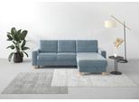Ecksofa HOME AFFAIRE "Summer L-Form", blau (blau, grau), B:249cm H:91cm T:164cm, 100% Polyester, Sofas, Ecksofa, mit Recamiere, mit oder ohne Bettfunktion und Bettkasten, Cord-Bezug
