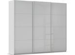 Schwebetürenschrank OTTO HOME "Kleiderschrank Schrank Garderobe AGORDO mit Glasfront", grau (seidengrau, glas seidengrau), B:271cm H:229cm T:62cm, Holzwerkstoff, Schränke, Schwebetürenschrank, durchdachte Innenausstattung, in 4 Breiten und 2 Höhen MADE IN GERMANY
