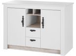 Spülenschrank HOME AFFAIRE "Florenz, Küchenunterschrank in Pinie Weiß, Unterschrank", weiß (pinie weiß), B:129cm H:92cm T:60cm, Schränke, Spülenschrank, mit verschnörkeltem Metallgriff, im Landhausstil, Arbeitshöhe 92 cm