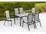 Garten-Essgruppe MERXX "Marini", grau, B:57cm H:110cm T:73cm, Aluminium, Polyester, Sitzmöbel-Sets, Garten-Essgruppe, 6 Klappsessel mit Tisch
