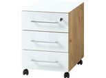 Rollcontainer GERMANIA "GW-Monteria", weiß (eiche, weiß), B:40cm H:55cm T:50cm, Rollwagen, Rollcontainer, pflegeleichte Oberfläche, Vier Laufrollen, zwei davon feststellbar