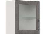 Glashängeschrank IMPULS KÜCHEN "Prag", Breite/Höhe: 50 oder 60/57,9 cm", grau (beton, optik schiefer dunkelgrau), B:50cm H:57,9cm T:34,2cm, Dekorfolie, Glas, Holzwerkstoff, Schränke, Glashängeschrank, vormontiert, mit Glasdrehtür, mit verstellbarem Glasfachboden