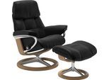 Relaxsessel STRESSLESS "Ruby", schwarz (schwarz batick), B:78cm H:100cm T:76cm, Leder PALOMA: durchgefärbtes Semianilin-Möbelleder;Leder BATICK: durchgefärbtes und genarbtes Möbelleder, Sessel, Relaxsessel, mit Signature Base, Größe M, Gestell Eiche, Wenge, Braun & Schwarz