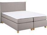 Boxspringbett HOME AFFAIRE "Houssay", beige, B:152cm L:225cm, Struktur fein (100% Polyester), Komplettbetten, Boxspringbett, inkl. Topper, 5 Breiten, 2 Härtegraden auch in Überlänge 220 cm